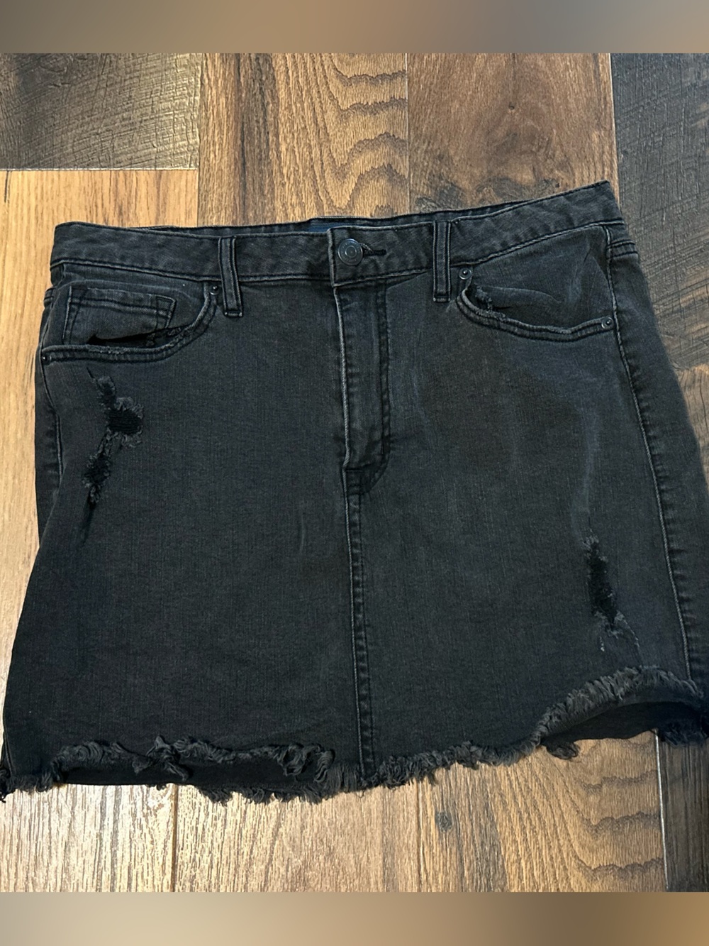 Black Distressed Denim Women's Skirt